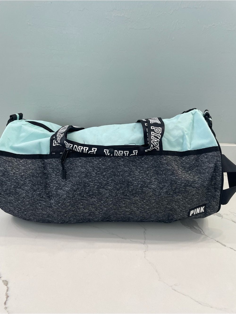 PINK Victoria's Secret Two-Tone Light Blue and Dark Gray Duffel
